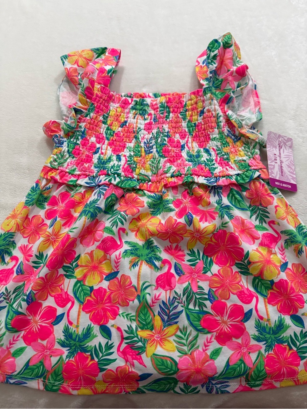 Tommy Bahama Girls Size 10/12 Tropical Floral Smocked Flutter Sleeve Top